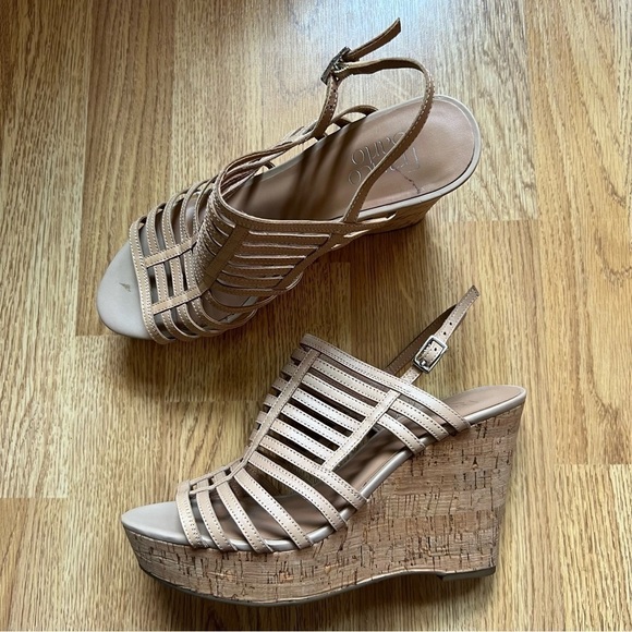 Franco Sarto Tan/ Beige Leather  Sarto Shoes Sombre Wedge Sandals Size 9M - Picture 13 of 13